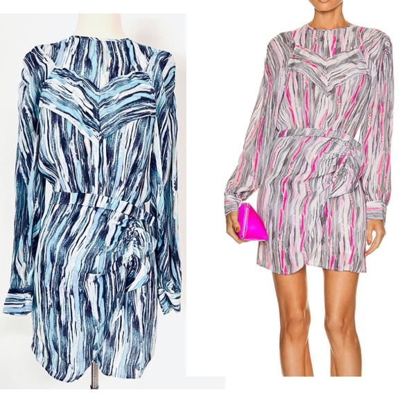 IRO Womens Blue Paisley Long Sleeve Surplice Neckline Short Wrap Dress main image 0
